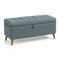 Polsterbank aus Polyester mit Stauraum und Holzbeinen, Blau, 120x40x45cm