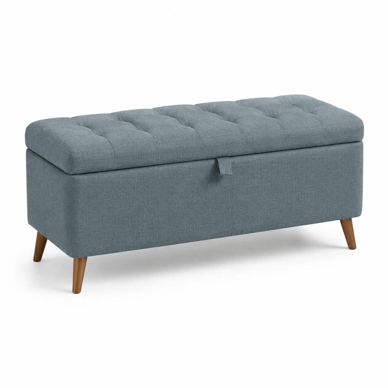 Polsterbank aus Polyester mit Stauraum und Holzbeinen, Blau, 120x40x45cm