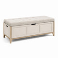 Holz Aufbewahrungsbank mit Leinenpolsterung Beige 120cm
