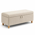 Sitzbank mit Stauraum Cordstoff Buchenholz Beige