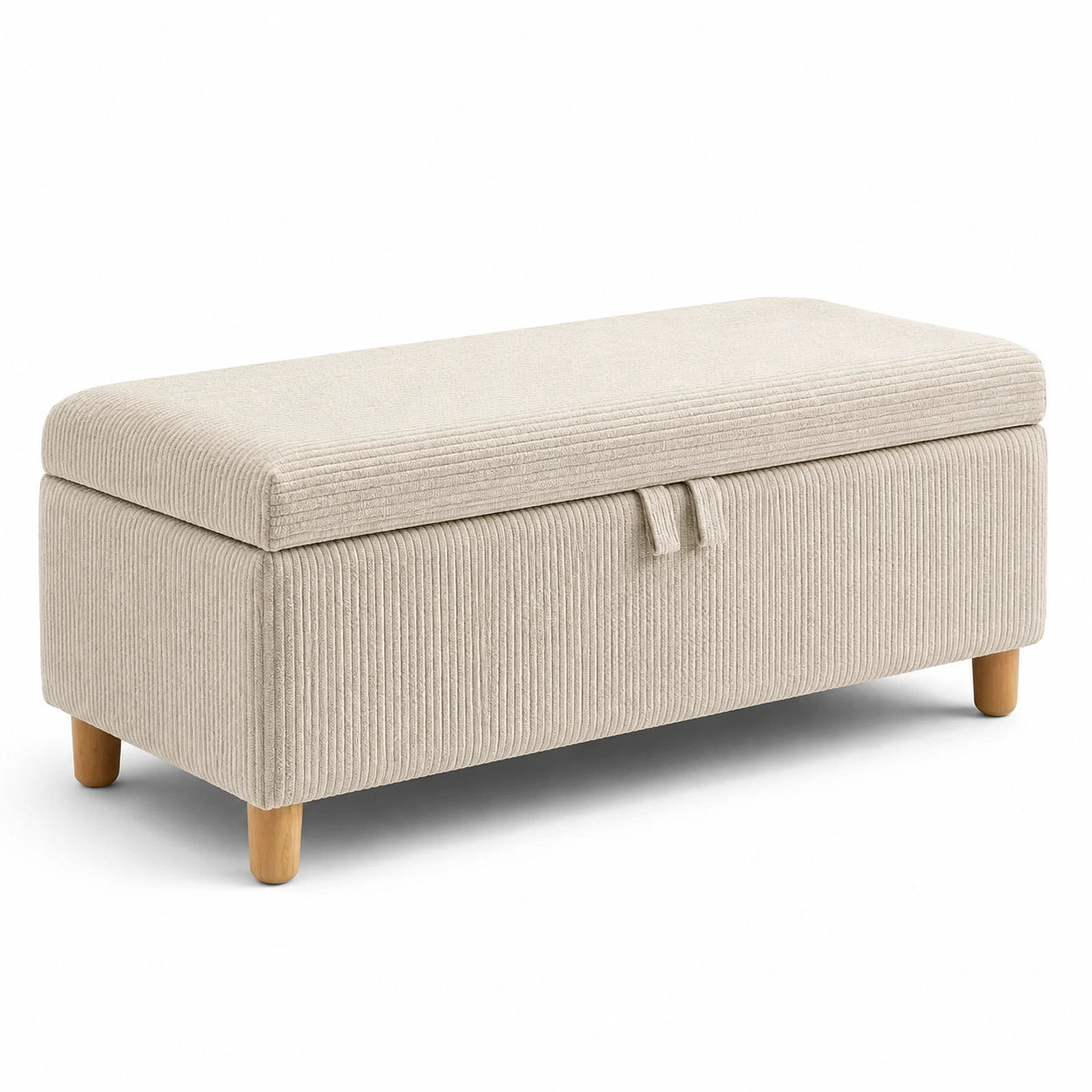 Sitzbank mit Stauraum Cordstoff Buchenholz Beige