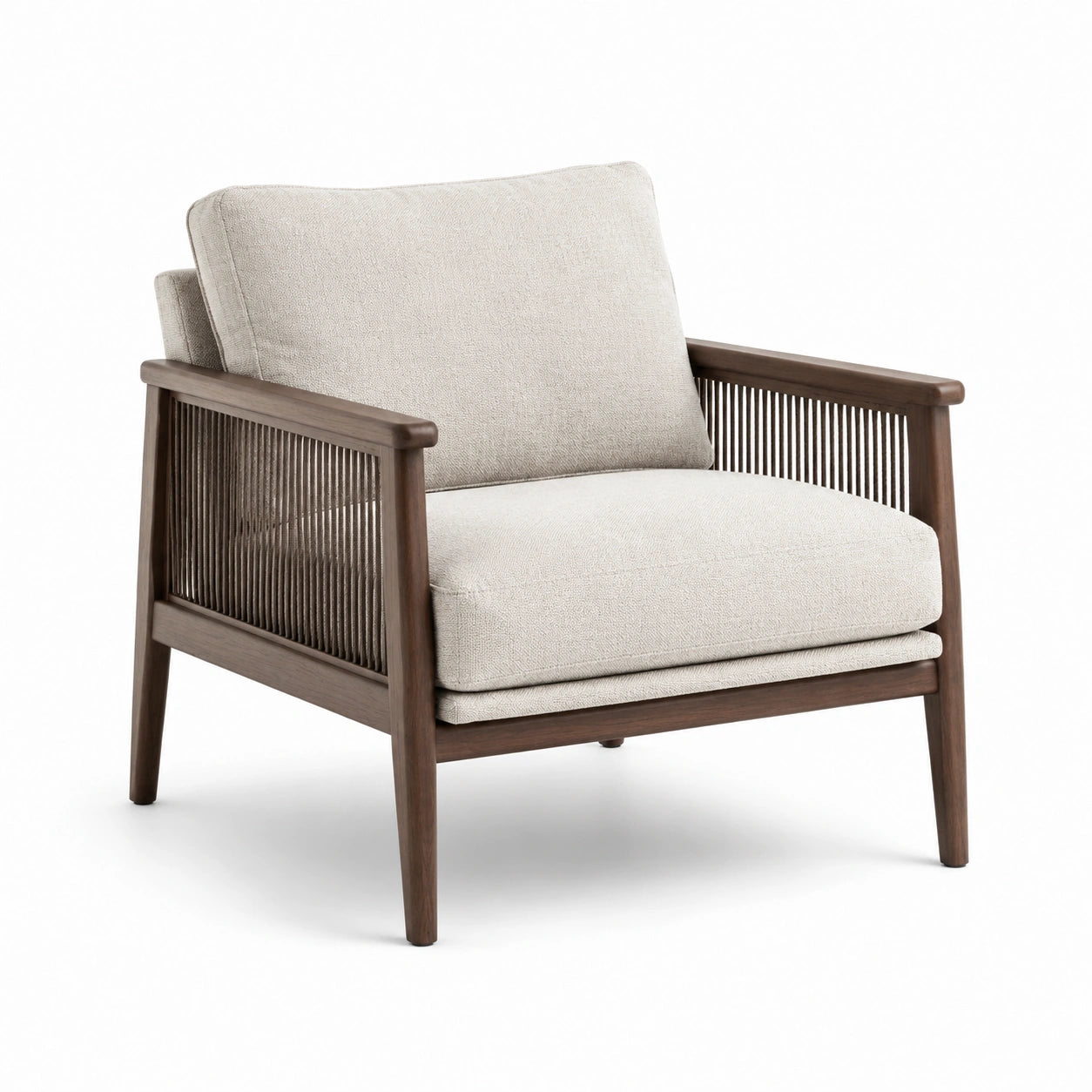 Akazienholz Sessel mit Polyesterpolsterung in Beige