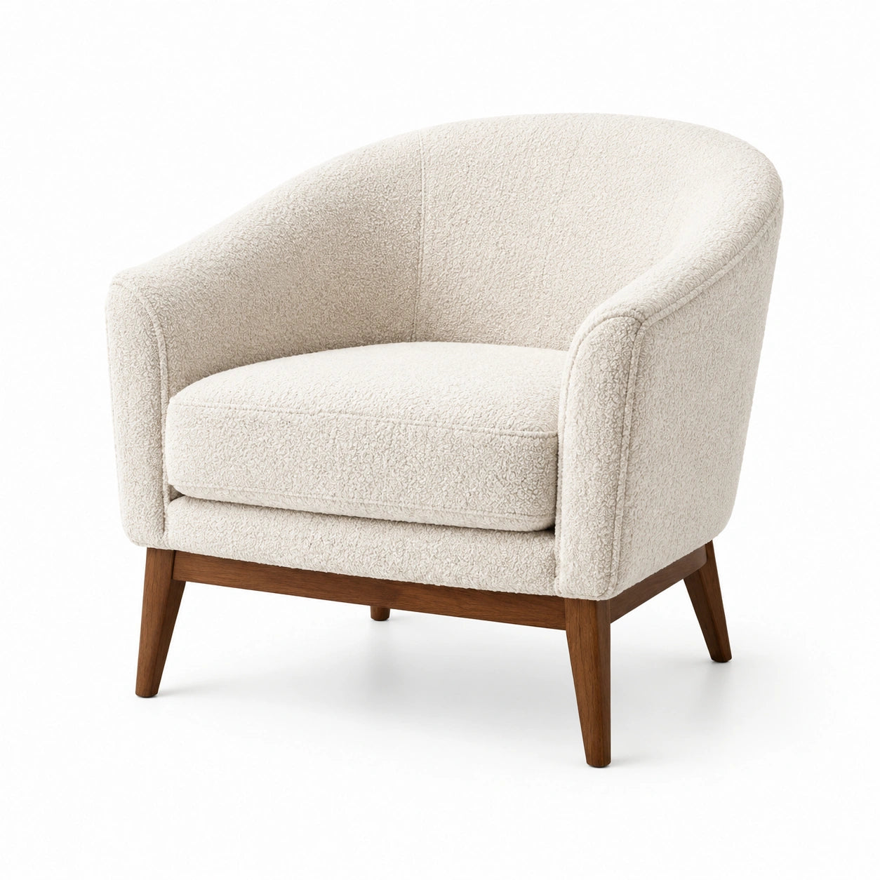 Runder Polstersessel aus Bouclé mit Holzrahmen Creme