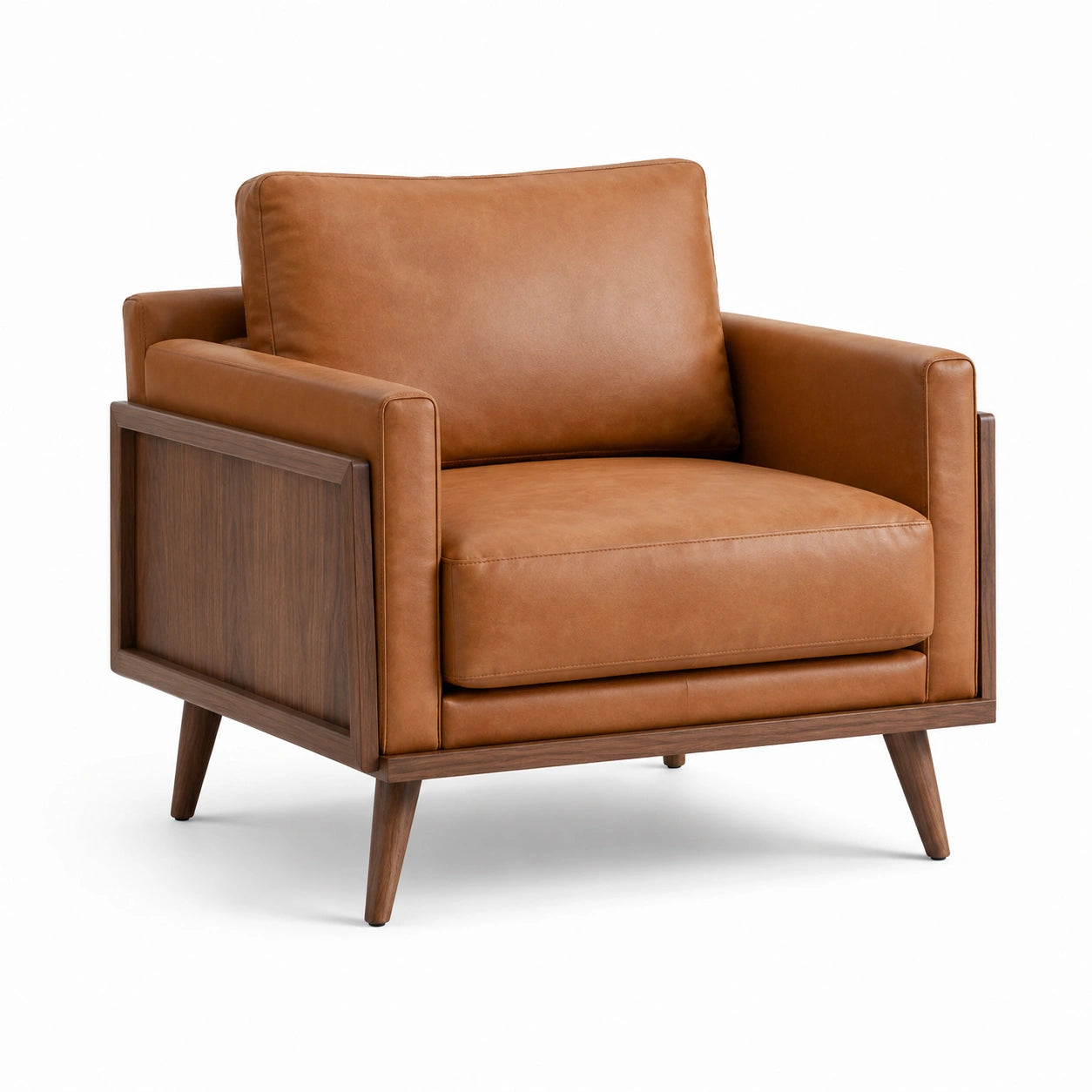 PU-Ledersessel Braun mit Holzfurnierrahmen
