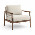 Sessel aus Walnussholz und Leinenstoff, Beige, 75x80x85 cm
