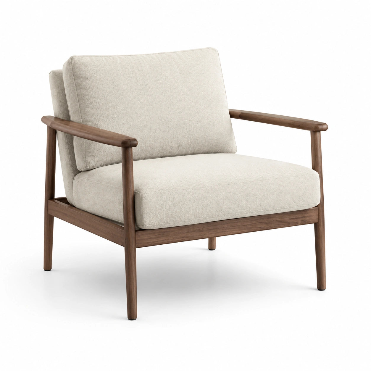 Sessel aus Walnussholz und Leinenstoff, Beige, 75x80x85 cm