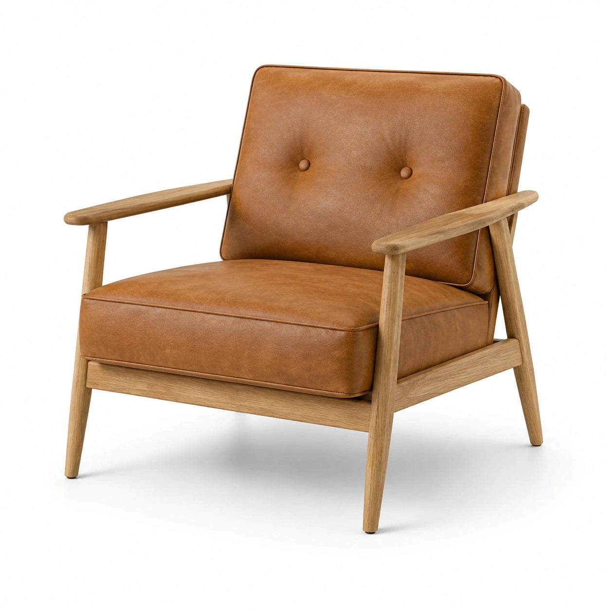 Leder Sessel mit Eichenholzrahmen, Braun