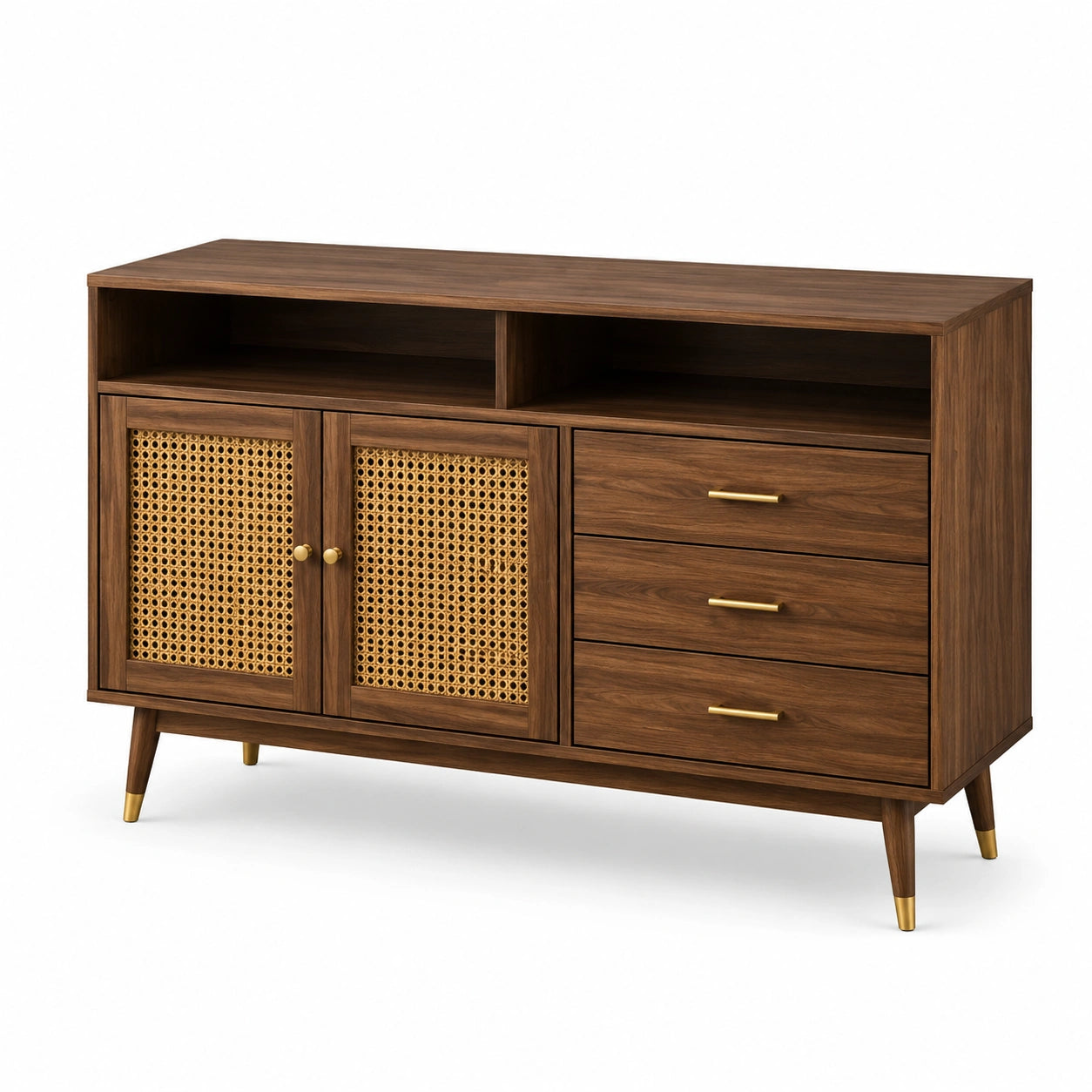 Sideboard Holz mit Rattantüren und Metallelementen Braun 120x40x80 cm