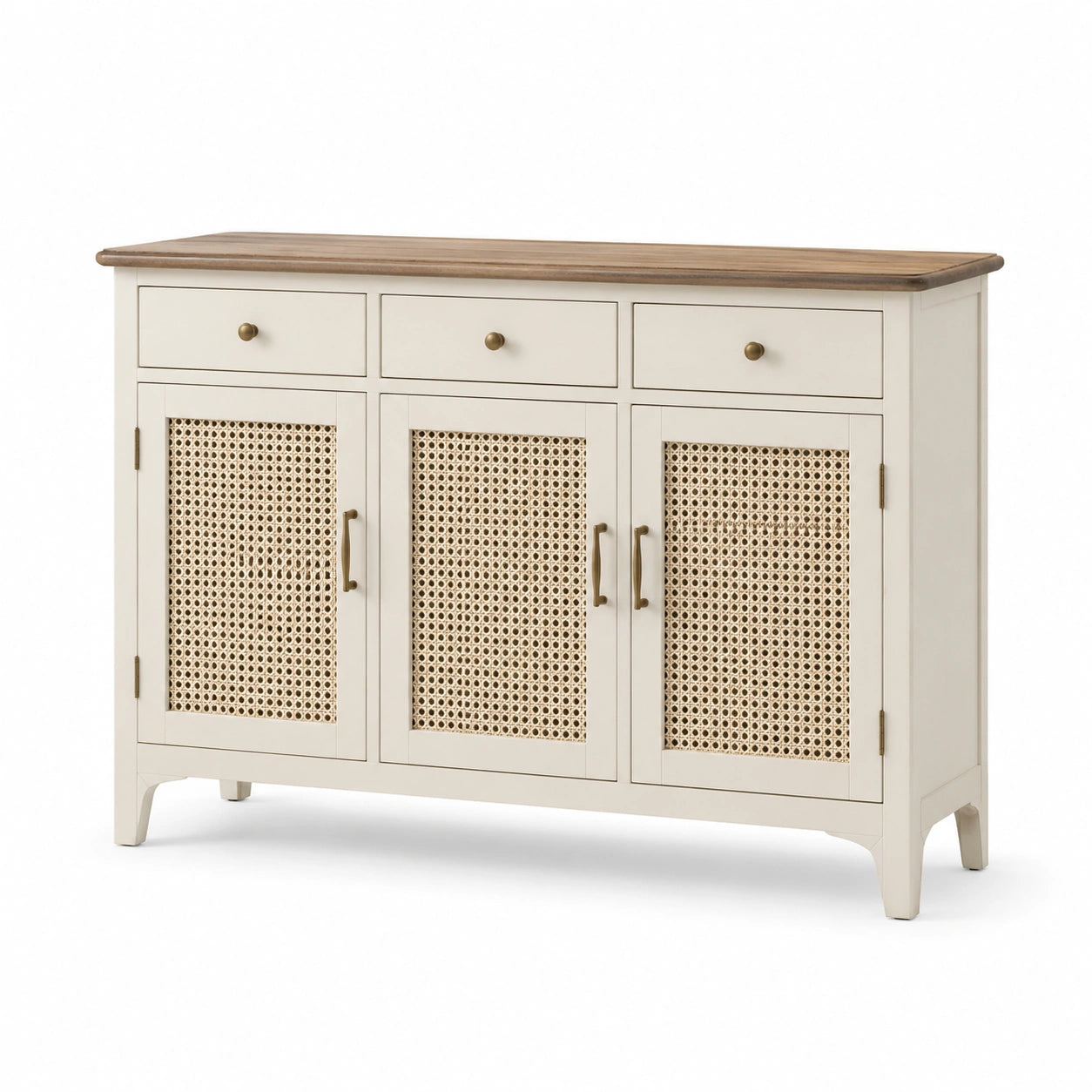 Sideboard rechteckig Holz und Rattan Beige 120x80x40 cm