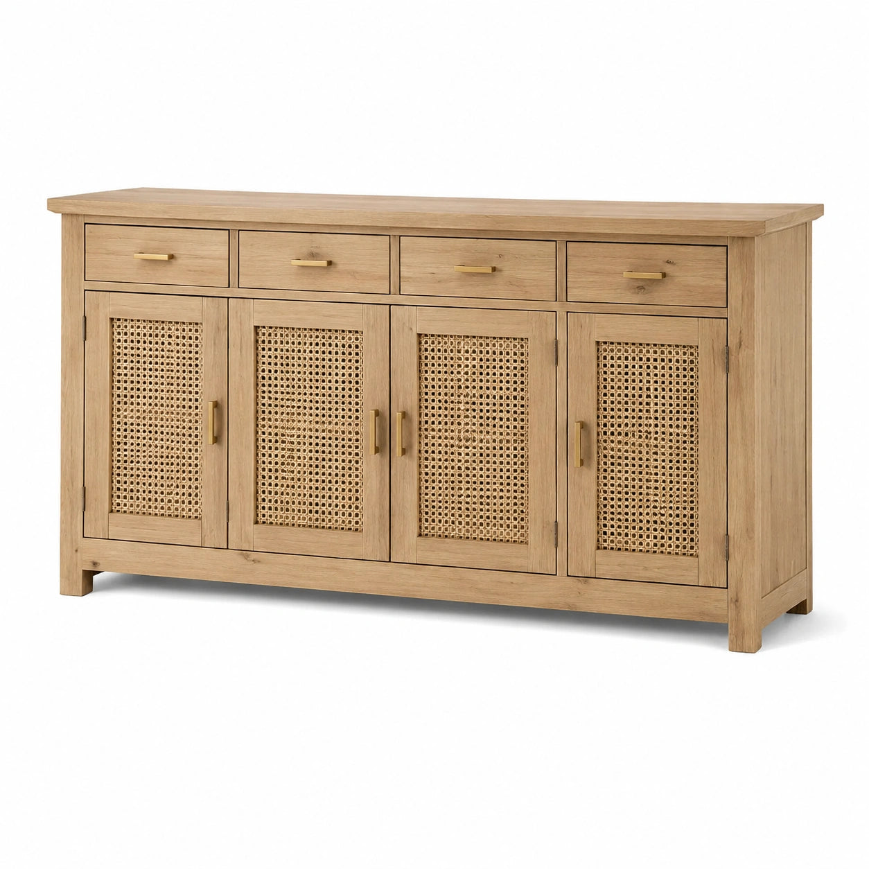 Sideboard aus Holz mit Rattan Türen, Hellbraun, 200 cm
