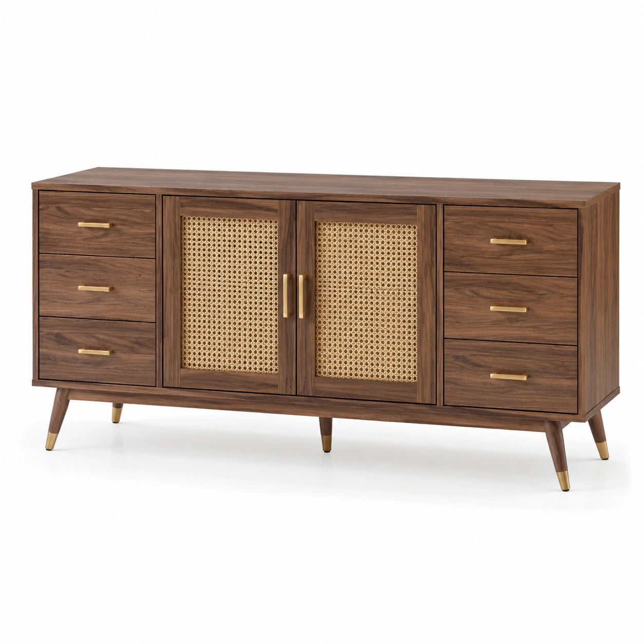 Sideboard Walnussholz Rattan Braun 180x45x80 cm