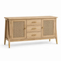Sideboard Eichenholz mit Rattan in Natur und Messing, 150x40x80 cm