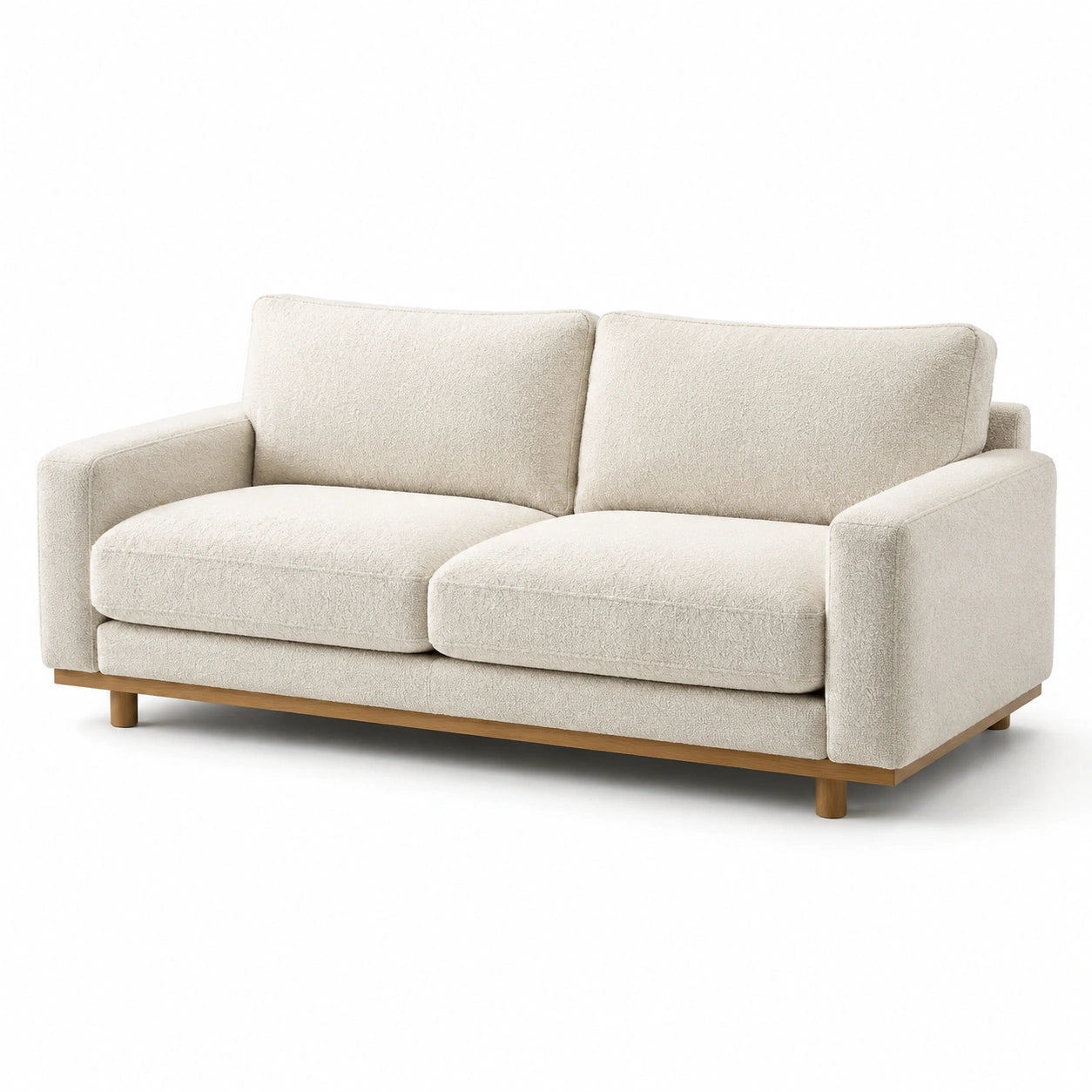 2-Sitzer Sofa Bouclé-Stoff mit Eichenrahmen 200cm Beige