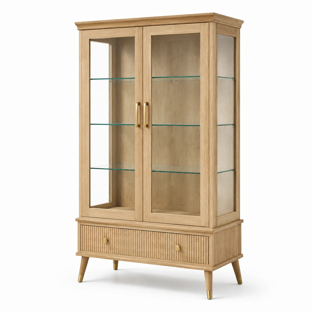 Holzvitrine mit gehärtetem Glas und Schublade 180cm