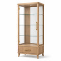 Vitrine aus Eichenholz mit gehärtetem Glas und Beleuchtung, 180x60x40 cm