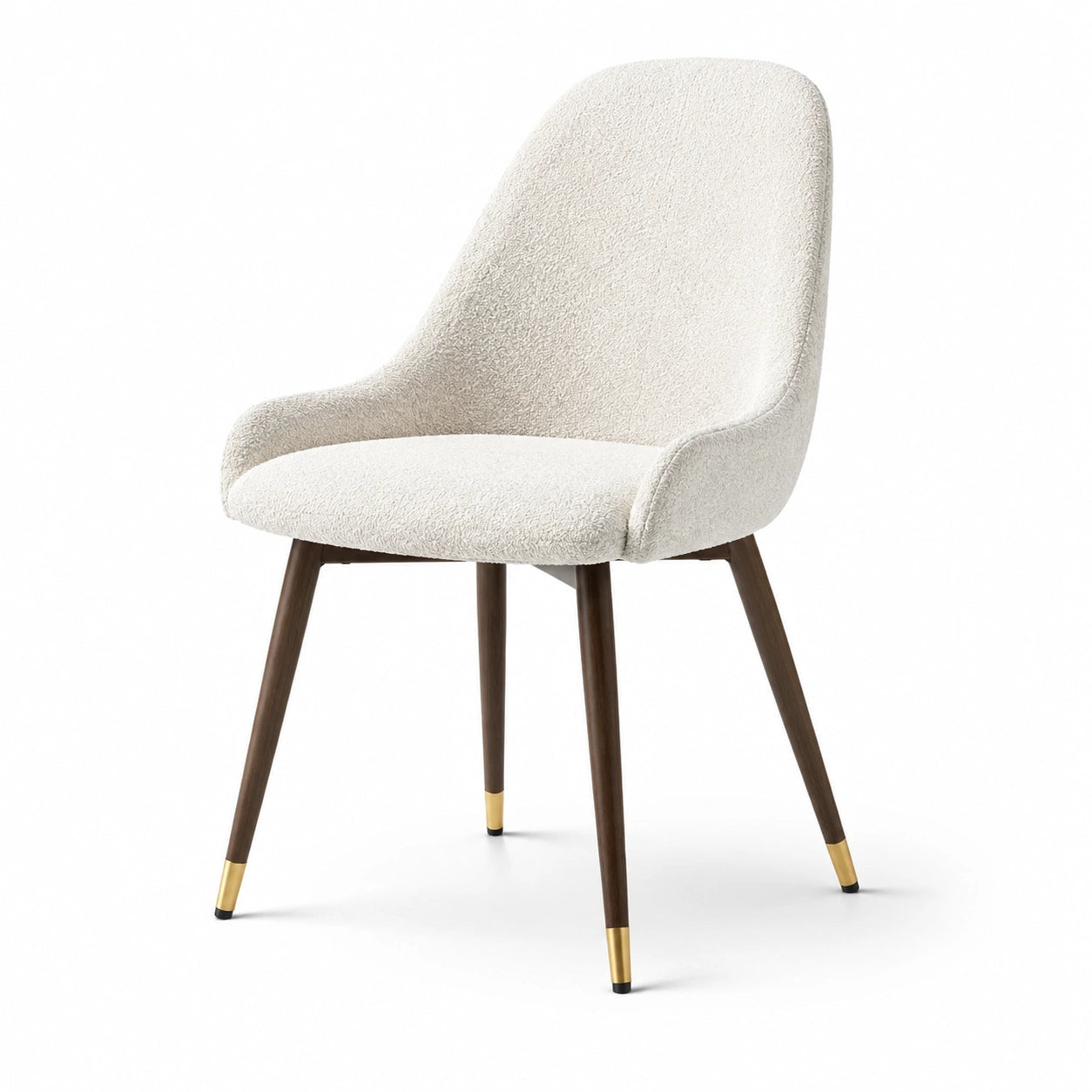 Esszimmerstuhl mit Bouclé-Stoff und Nussbaumholzbeinen, Beige