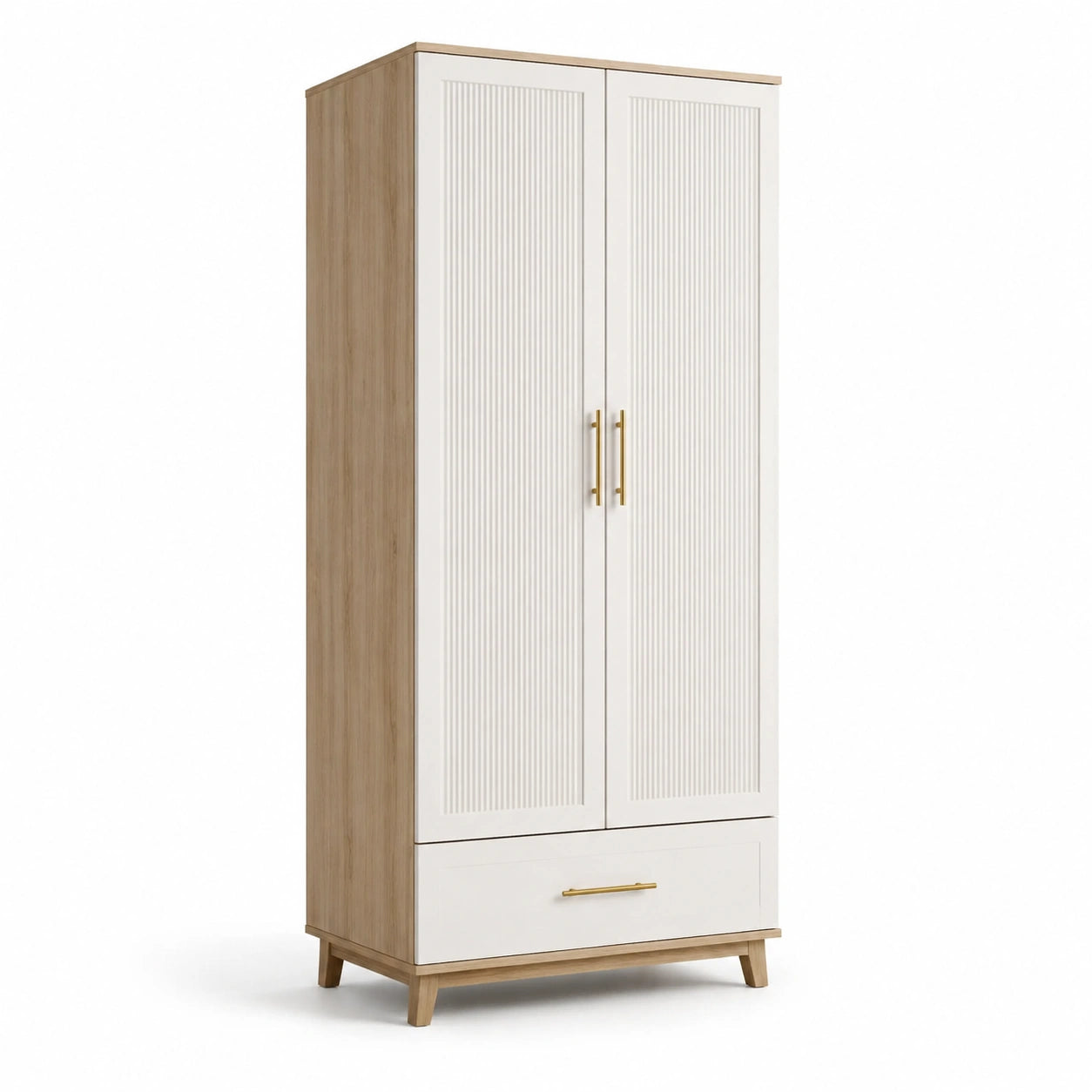 Kleiderschrank mit MDF und Eichenfurnier, zwei Türen und Schublade, 200x80x50cm