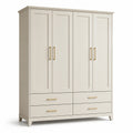 Holz-Kleiderschrank mit 4 Türen und 4 Schubladen in Beige