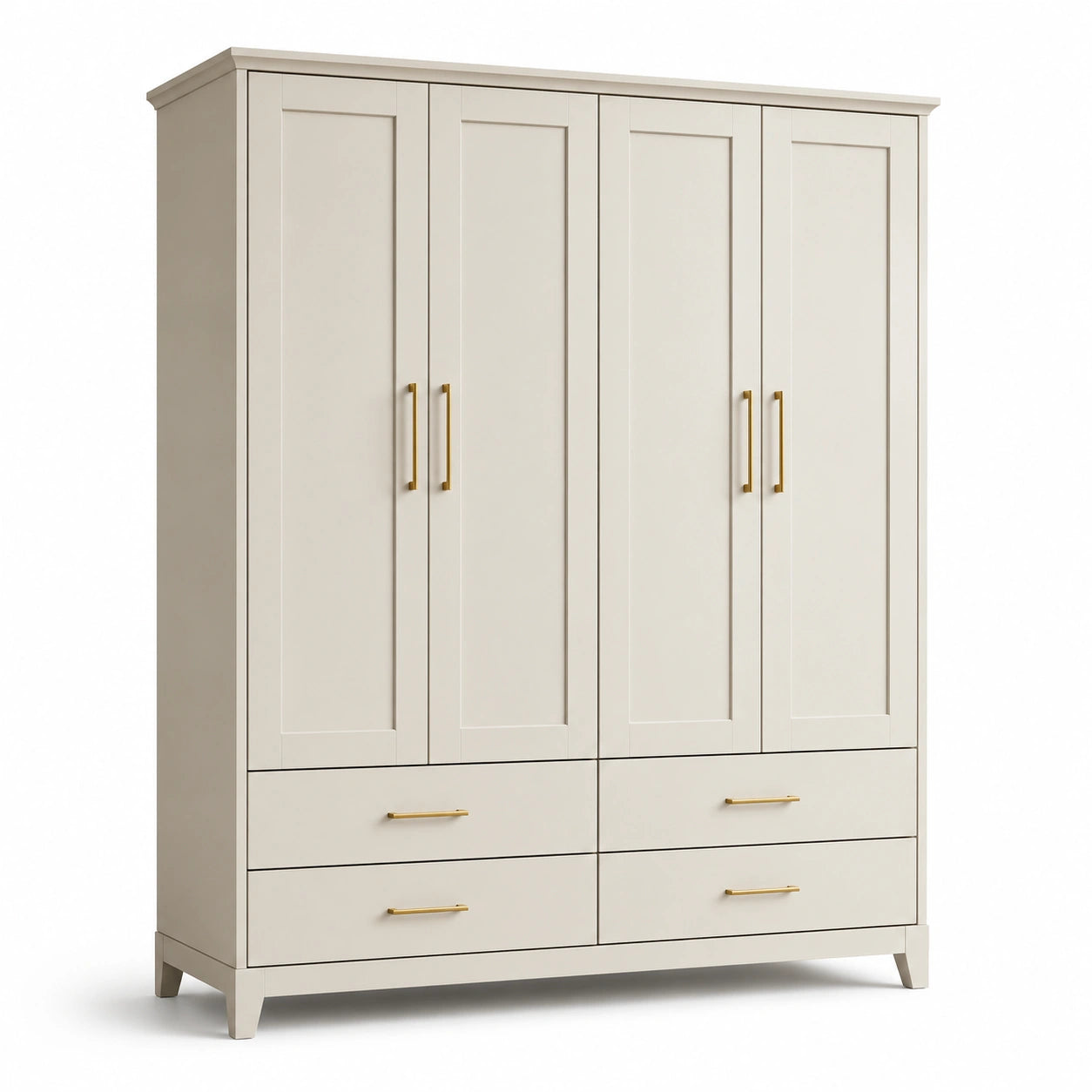 Holz-Kleiderschrank mit 4 Türen und 4 Schubladen in Beige