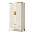 Kleiderschrank mit 2 Türen und 2 Schubladen aus Holzwerkstoff in Cremeweiß 180x80x50cm