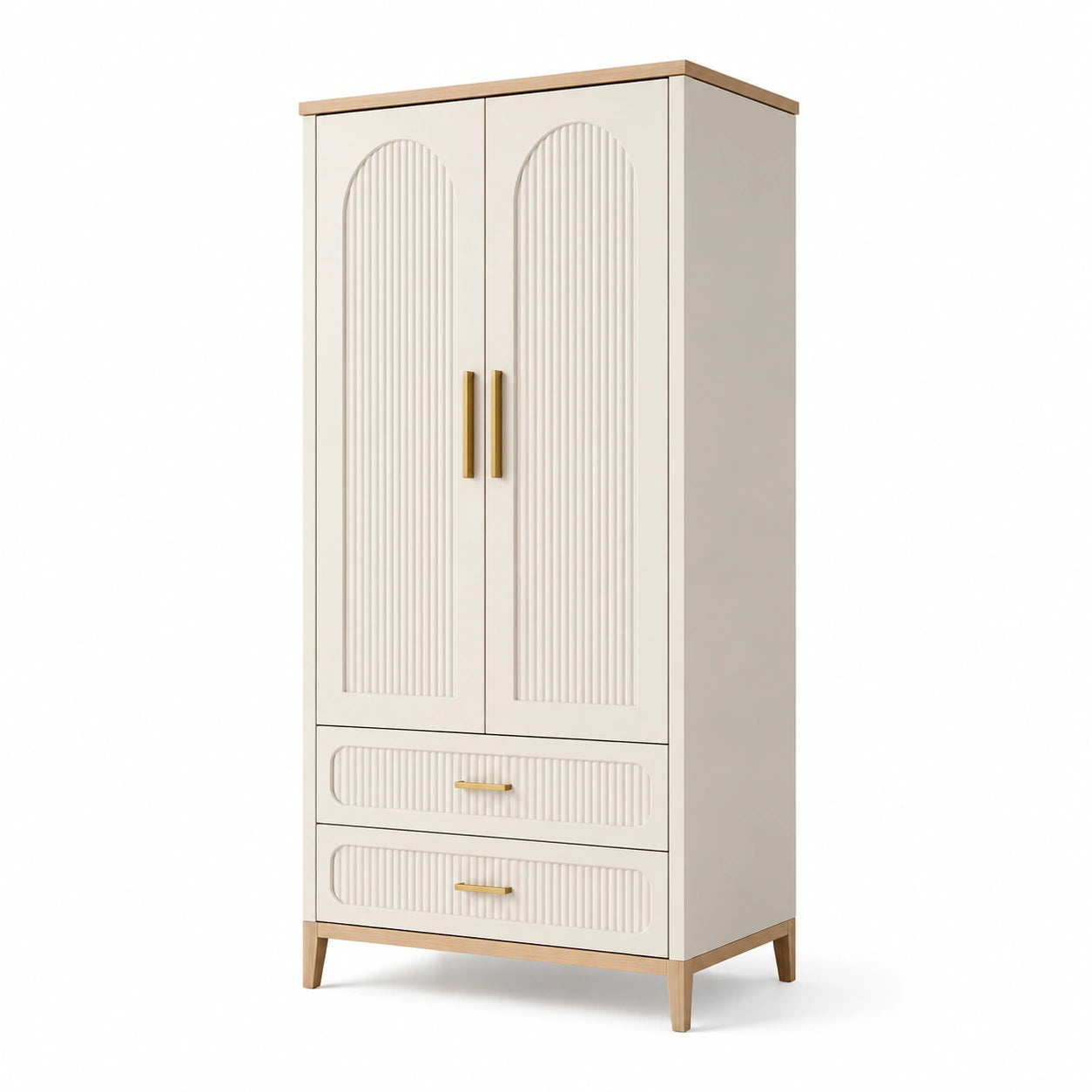Kleiderschrank mit 2 Türen und 2 Schubladen aus Holzwerkstoff in Cremeweiß 180x80x50cm