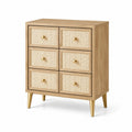Holzkommode mit 6 Schubladen und Rattan-Geflecht Gold