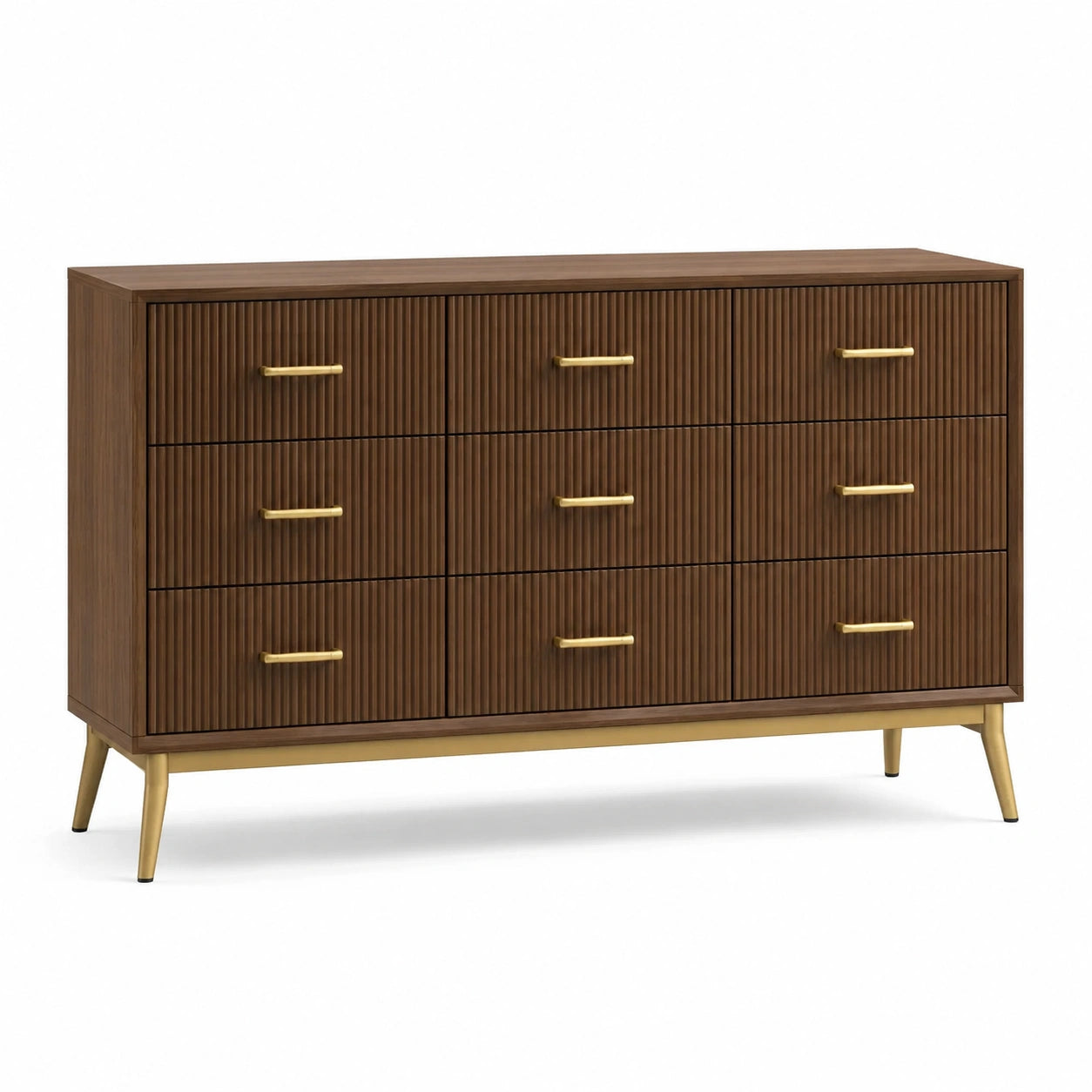 Kommode aus Holz mit Messinggriffen, Braun