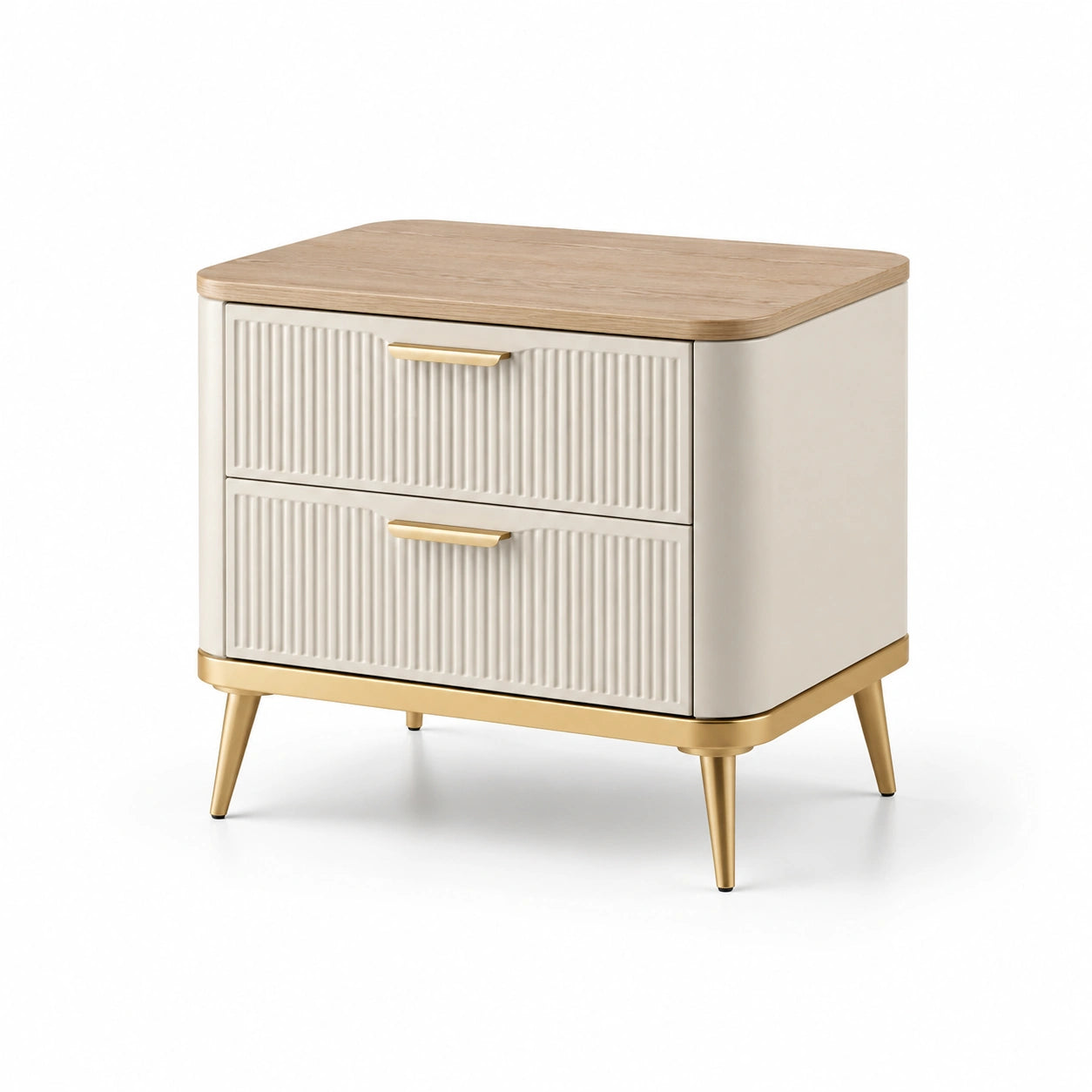 Nachttisch mit Schubladen Holz Metall Creme Gold 50 x 40 x 55 cm