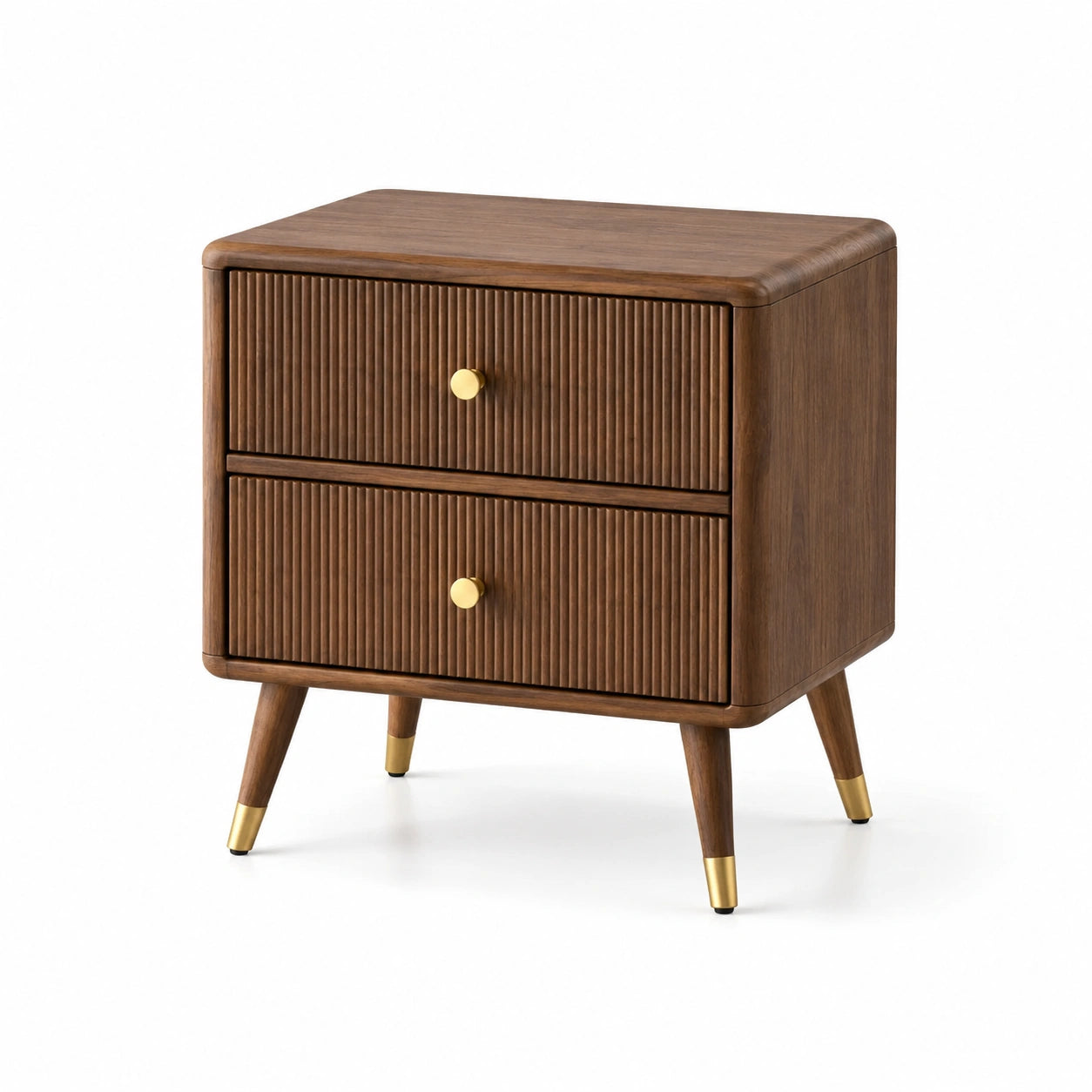 Nachttisch aus Holz mit Messinggriffen, Braun