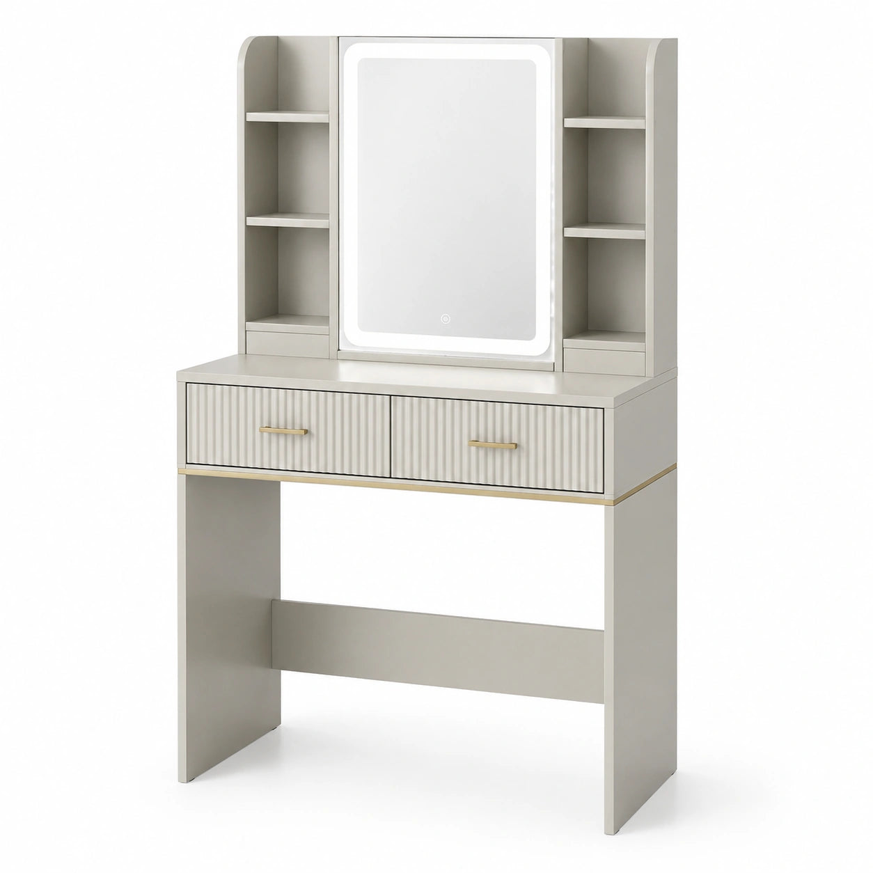 Schminktisch MDF mit LED Spiegel und Schubladen, Grau