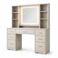 Schminktisch mit LED-Beleuchtung, 6 Schubladen, 4 Regale, Beige